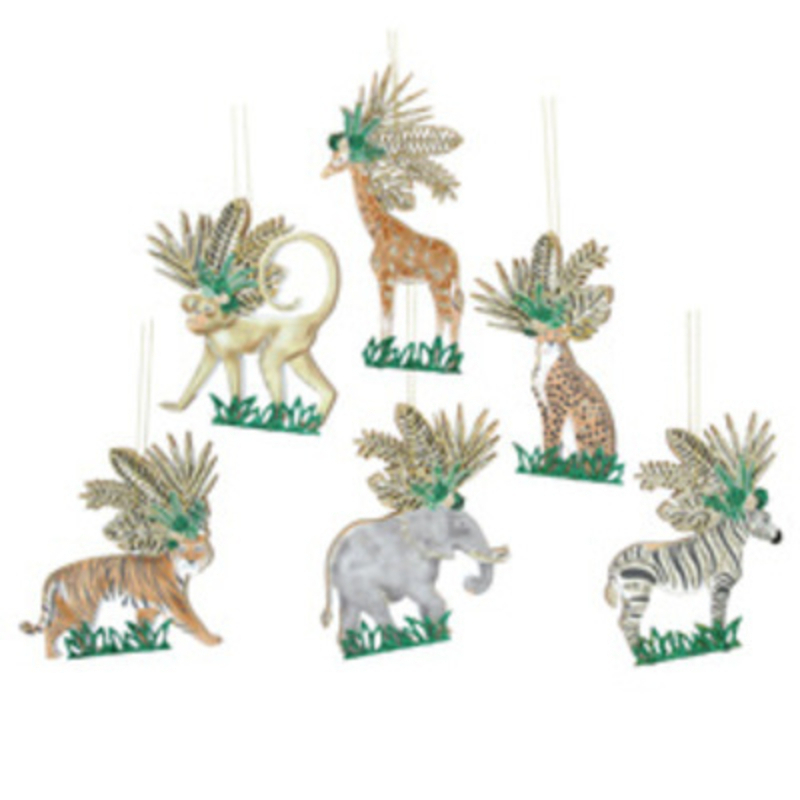 Wood Jungle Animals Hanging Decoration Choice of 6 by Gisela Graham